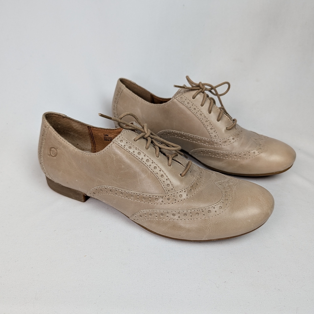 Born Leather Oxford Shoes Wingtip Lace Up Comfort Flats
